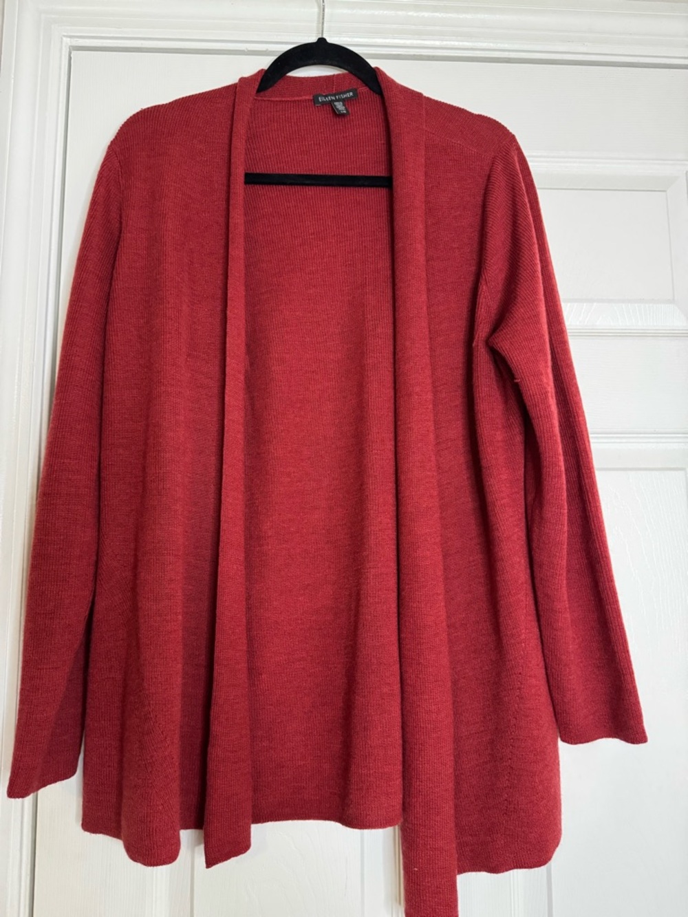 Eileen Fisher Brick Red Open Drape Cardigan